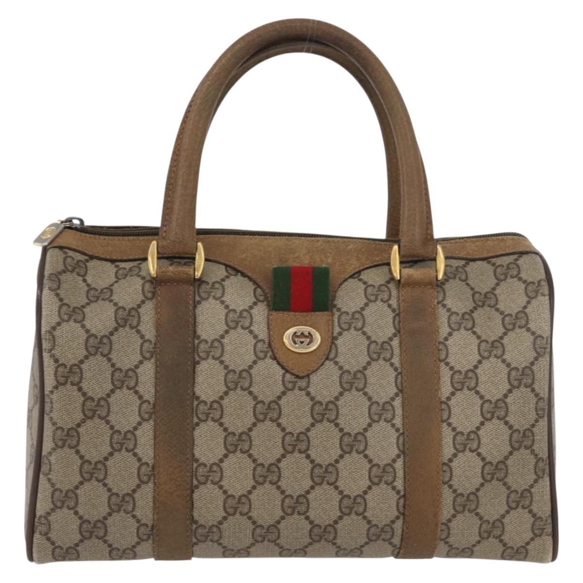 GUCCI GG Supreme Web Sherry Line Bag PVC Beige Gold 116 02 006 Auth BAZ554
