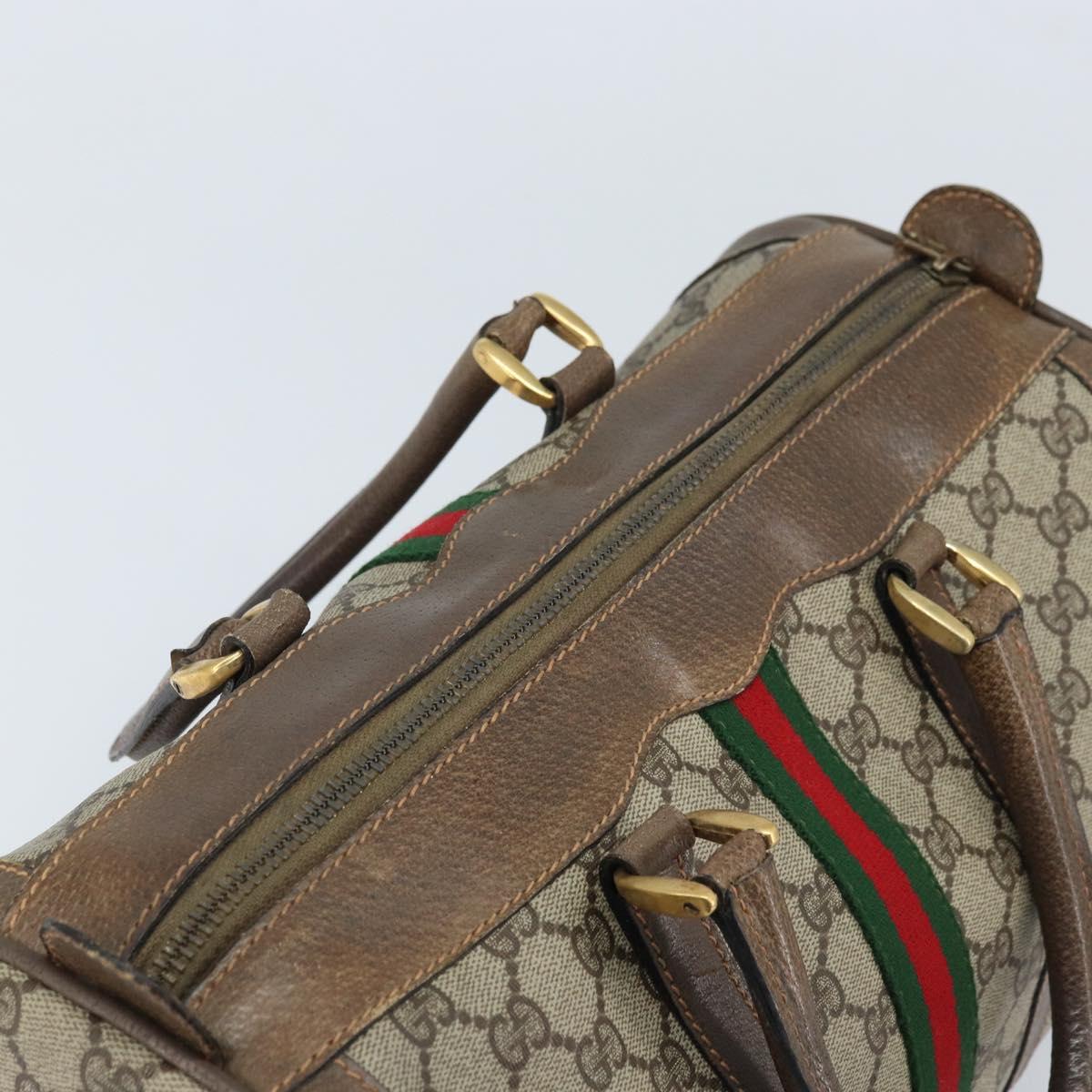 GUCCI GG Supreme Web Sherry Line Boston Bag PVC Beige 02 98 8 0468 Auth BAZ555