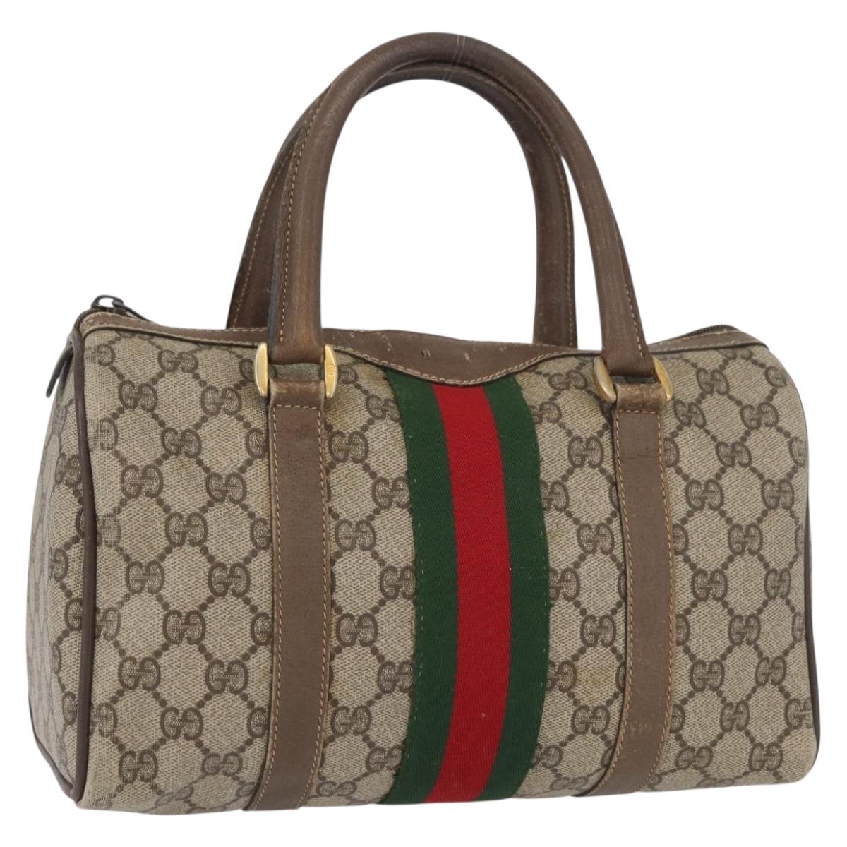 GUCCI GG Supreme Web Sherry Line Boston Bag PVC Beige Gold 40 02 006 Auth BAZ556