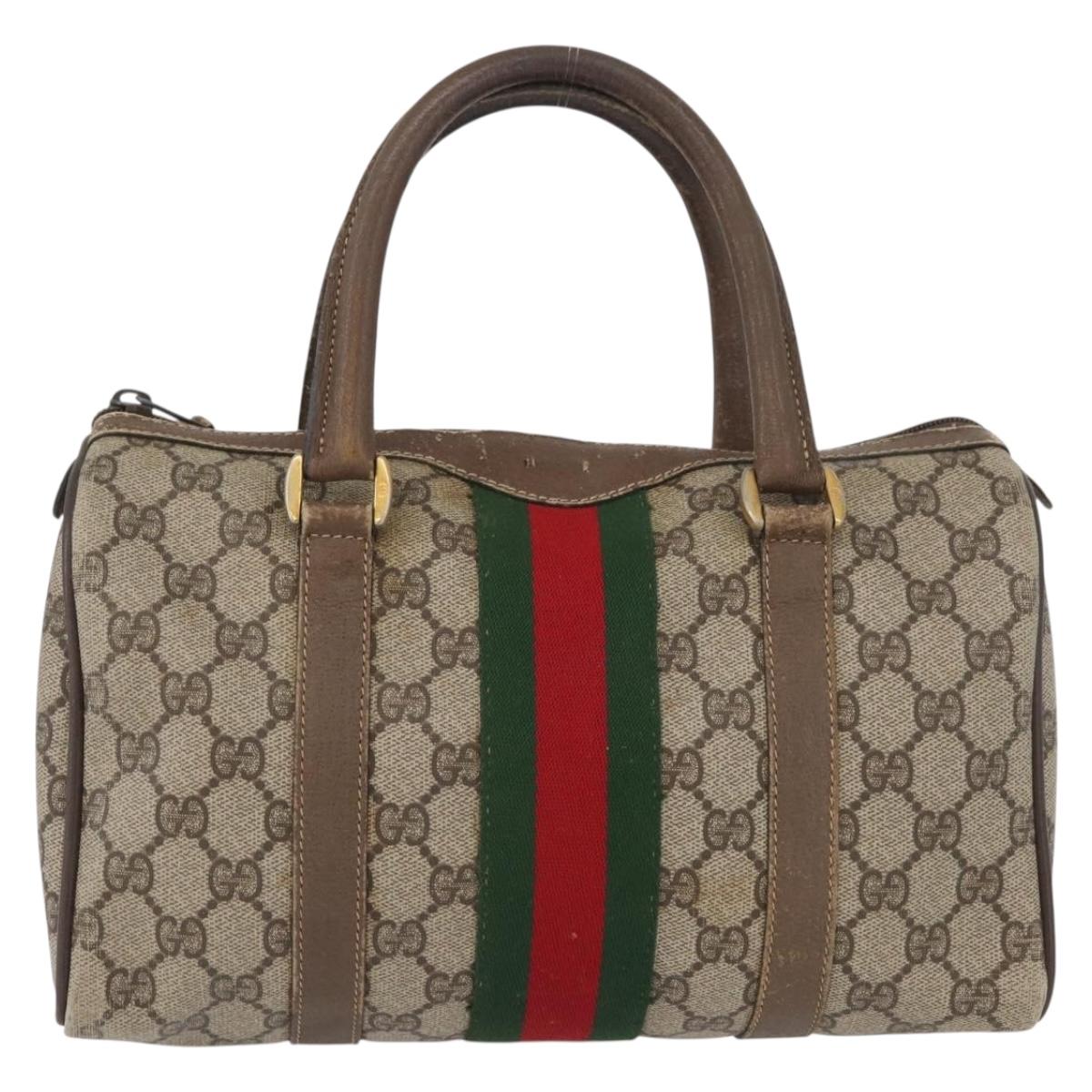 GUCCI GG Supreme Web Sherry Line Boston Bag PVC Beige Gold 40 02 006 Auth BAZ556