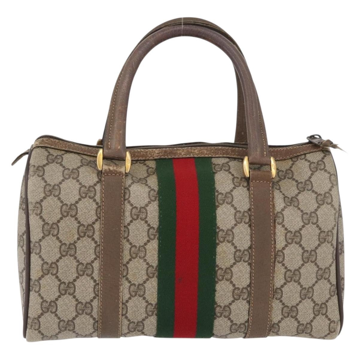 GUCCI GG Supreme Web Sherry Line Boston Bag PVC Beige Gold 40 02 006 Auth BAZ556