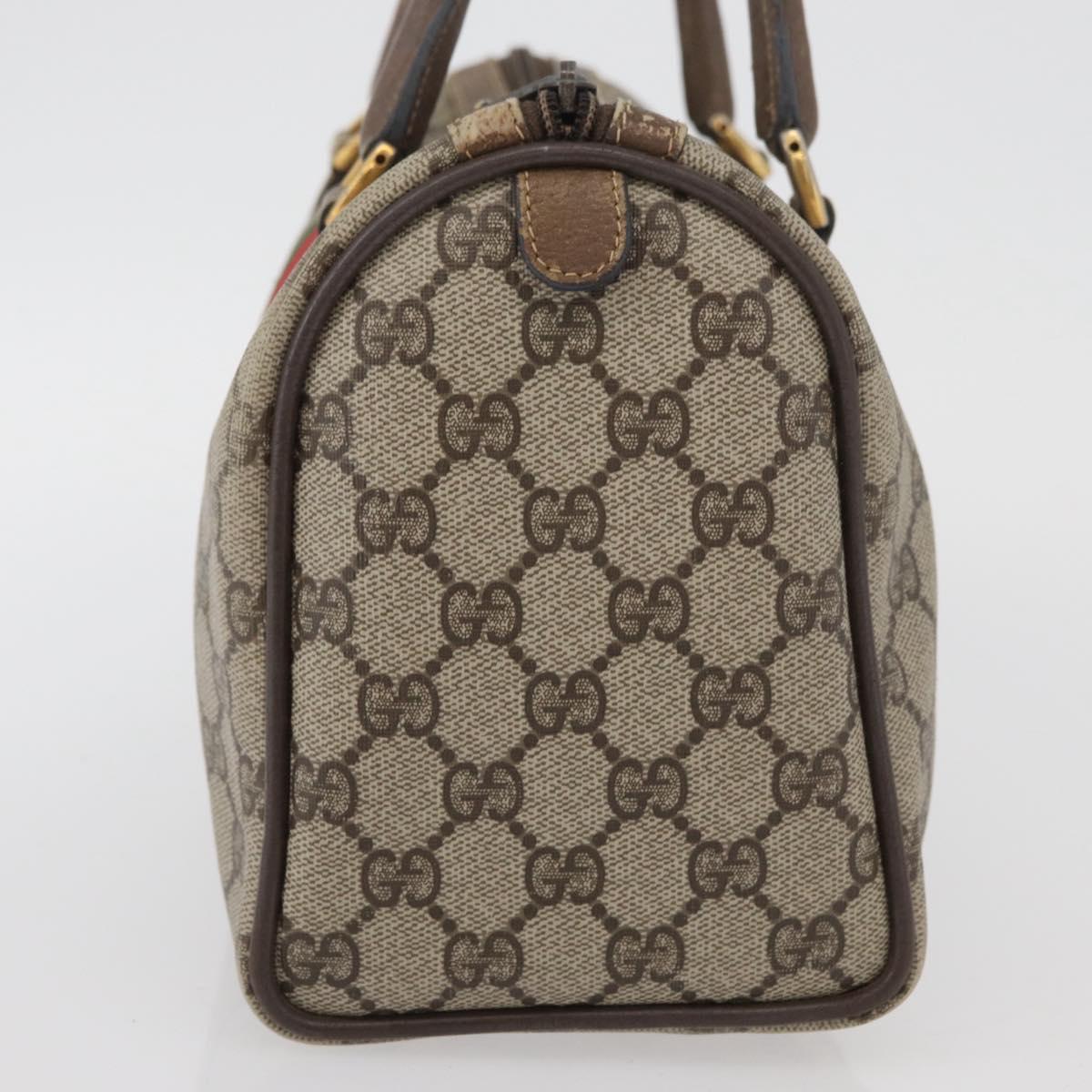 GUCCI GG Supreme Web Sherry Line Boston Bag PVC Beige Gold 40 02 006 Auth BAZ556