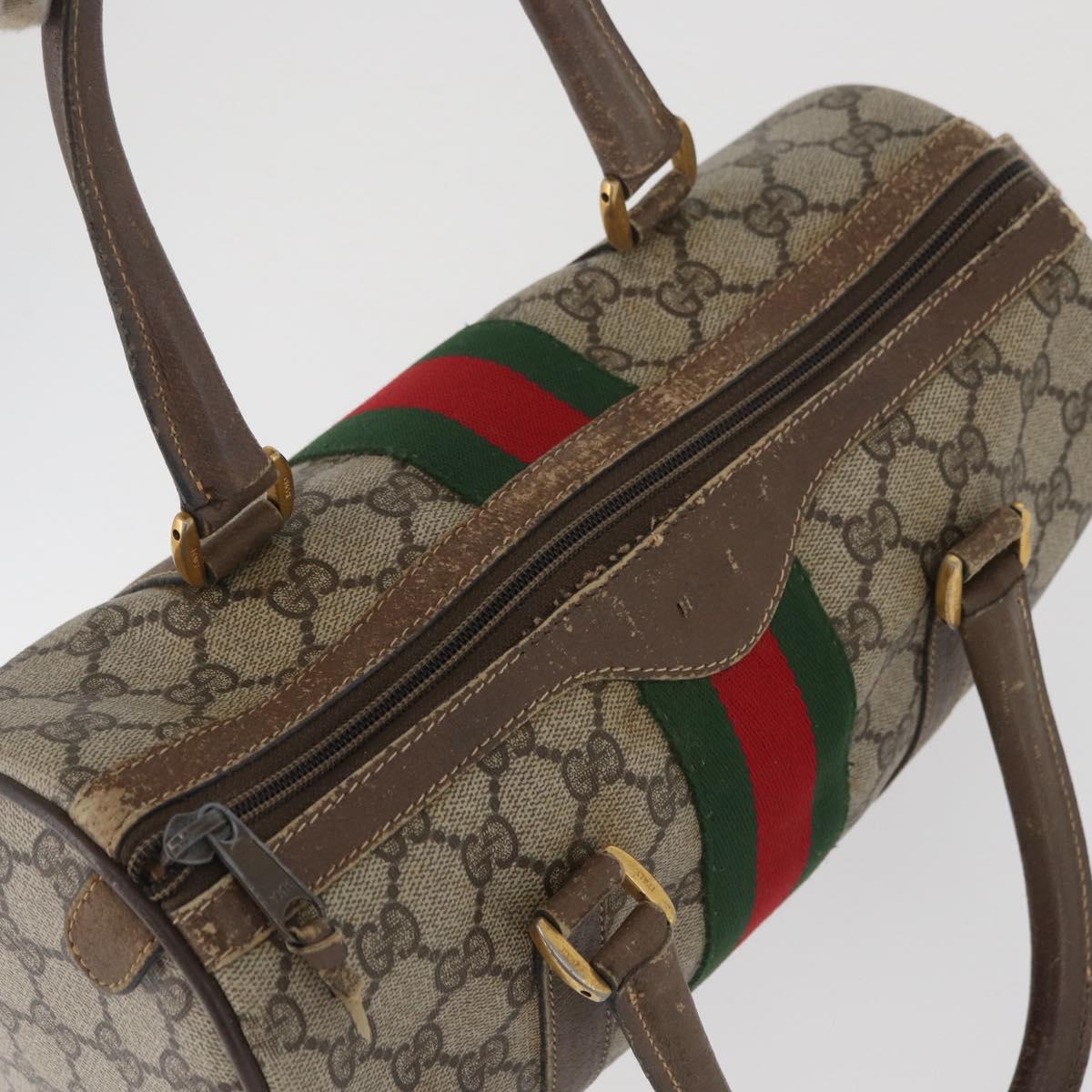GUCCI GG Supreme Web Sherry Line Boston Bag PVC Beige Gold 40 02 006 Auth BAZ556