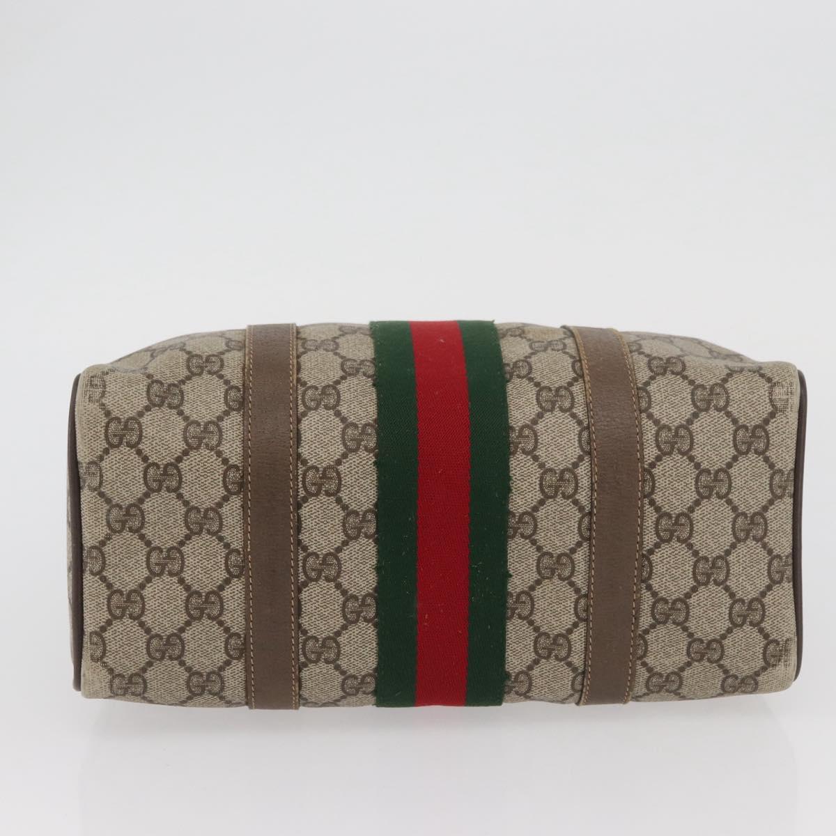 GUCCI GG Supreme Web Sherry Line Boston Bag PVC Beige Gold 40 02 006 Auth BAZ556