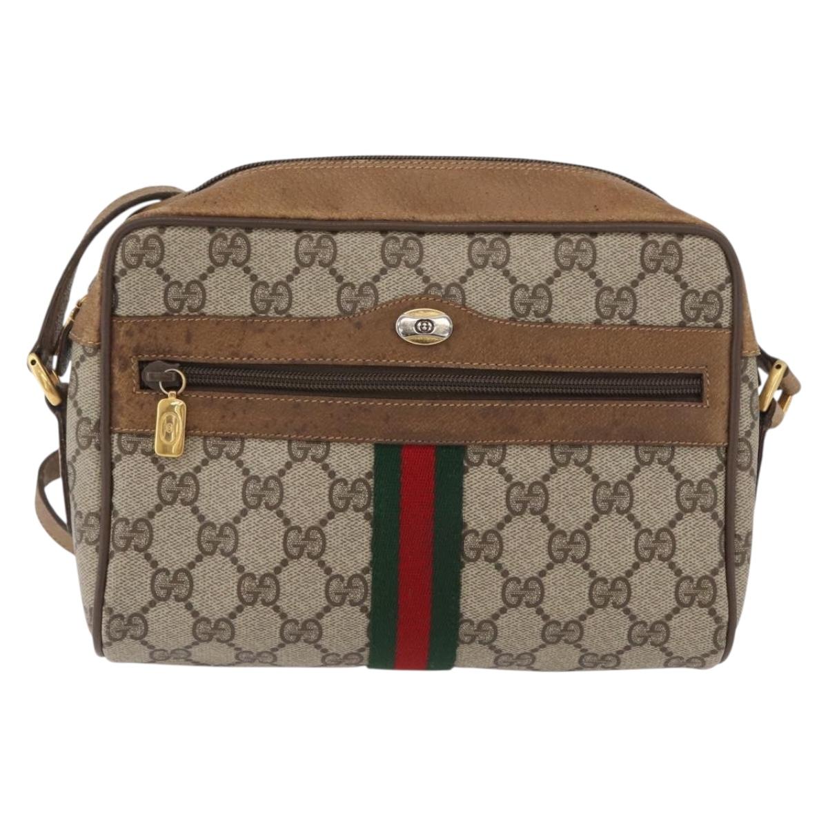 GUCCI GG Supreme Web Sherry Line Shoulder Bag PVC Beige 98 02 004 Auth BAZ558