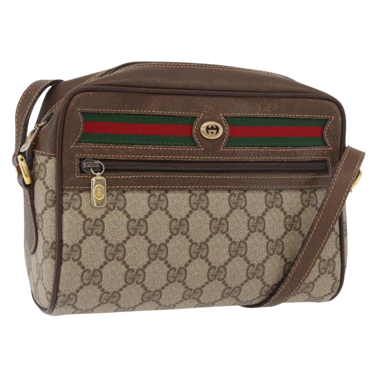 GUCCI GG Supreme Web Sherry Line Shoulder Bag PVC Beige 56 02 087 Auth BAZ559