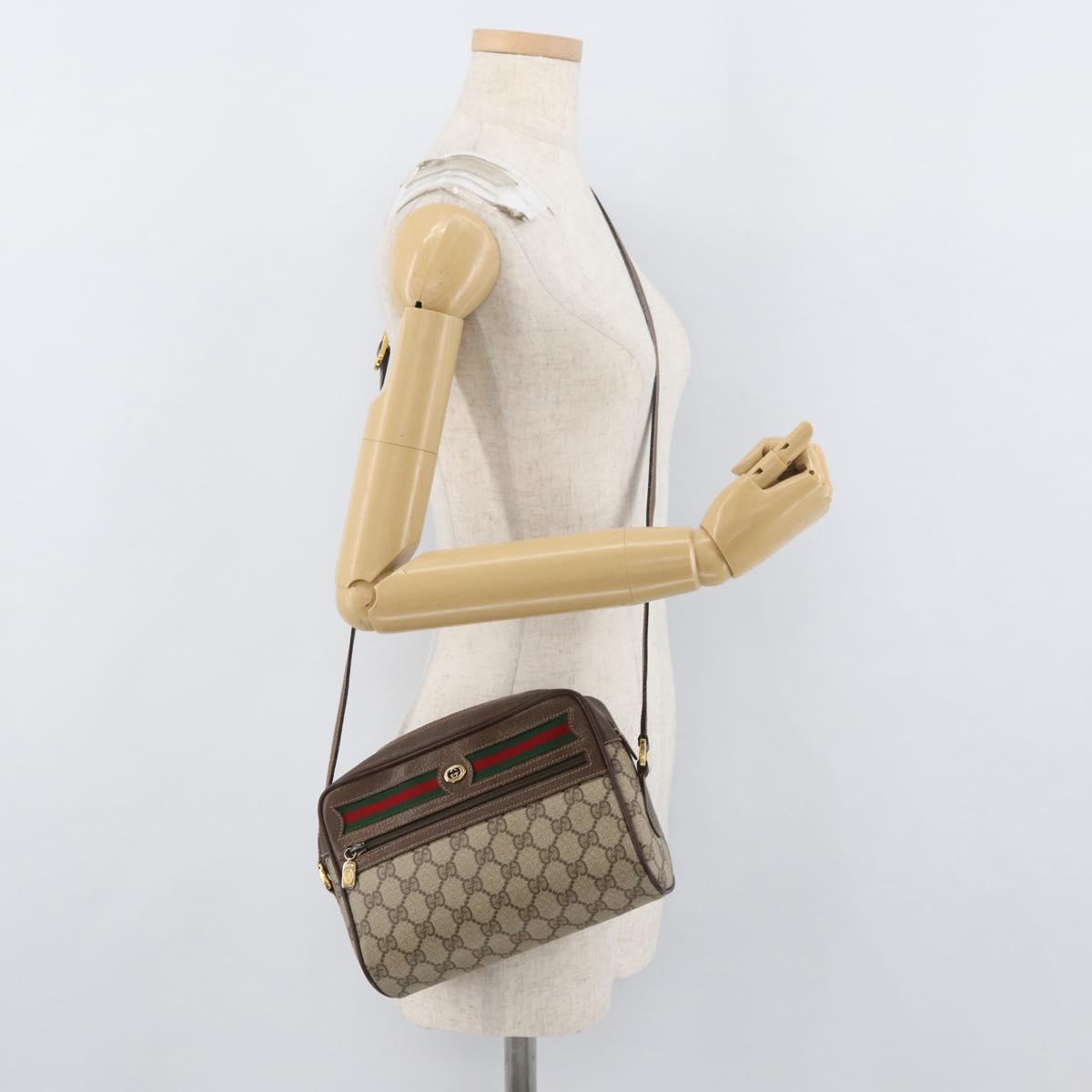GUCCI GG Supreme Web Sherry Line Shoulder Bag PVC Beige 56 02 087 Auth BAZ559