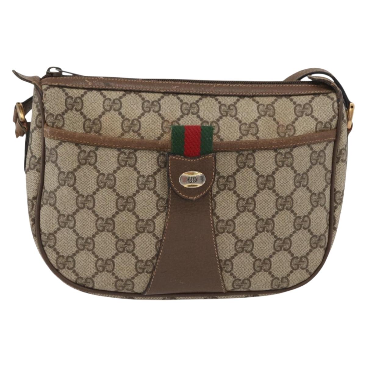 GUCCI GG Supreme Web Sherry Line Bag PVC Beige Gold 89 02 032 Auth BAZ560