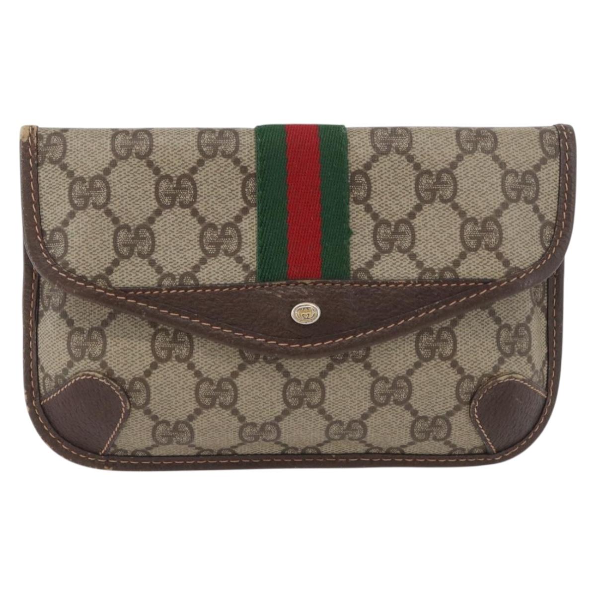 GUCCI GG Supreme Web Sherry Line Pouch PVC Beige Red 014 89 5205 Auth BAZ563