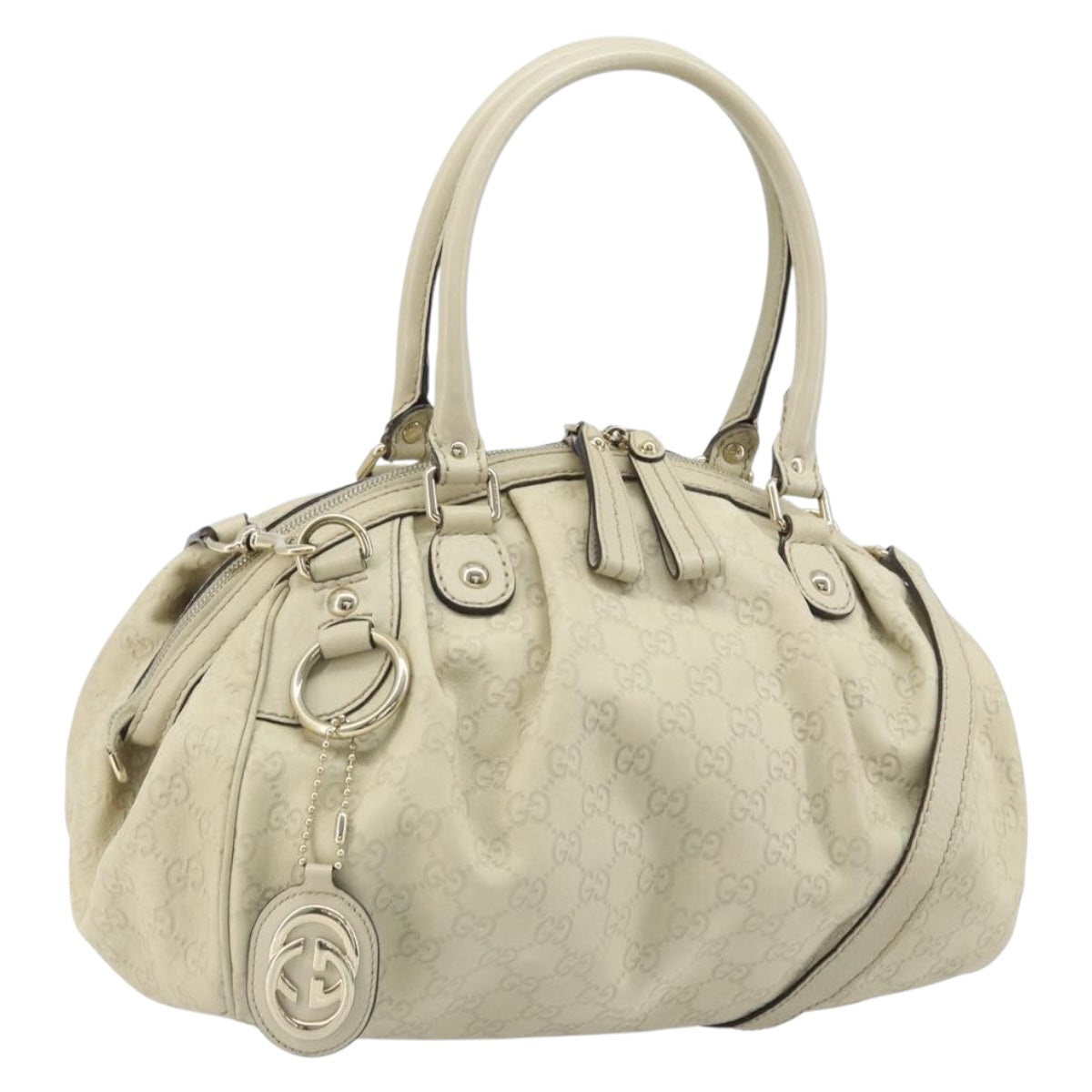 GUCCI GG Canvas Guccissima Hand Bag 2way Ivory Gold 223974 Auth BAZ564A