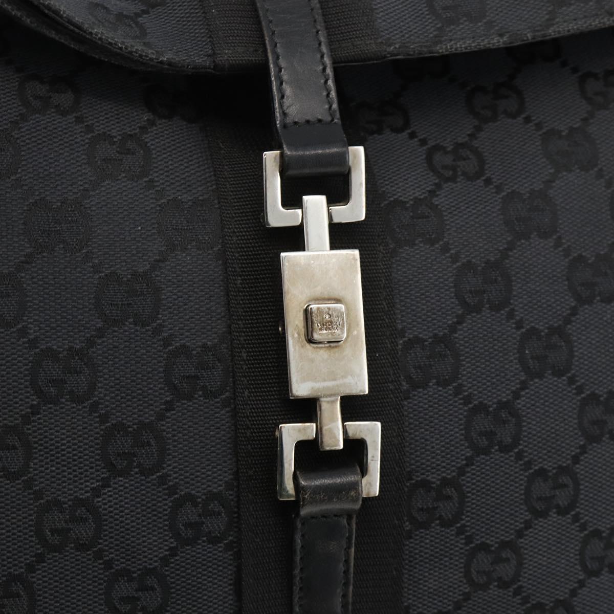 GUCCI GG Canvas Jackie Shoulder Bag Leather Black Silver 001 3355 Auth BAZ566A