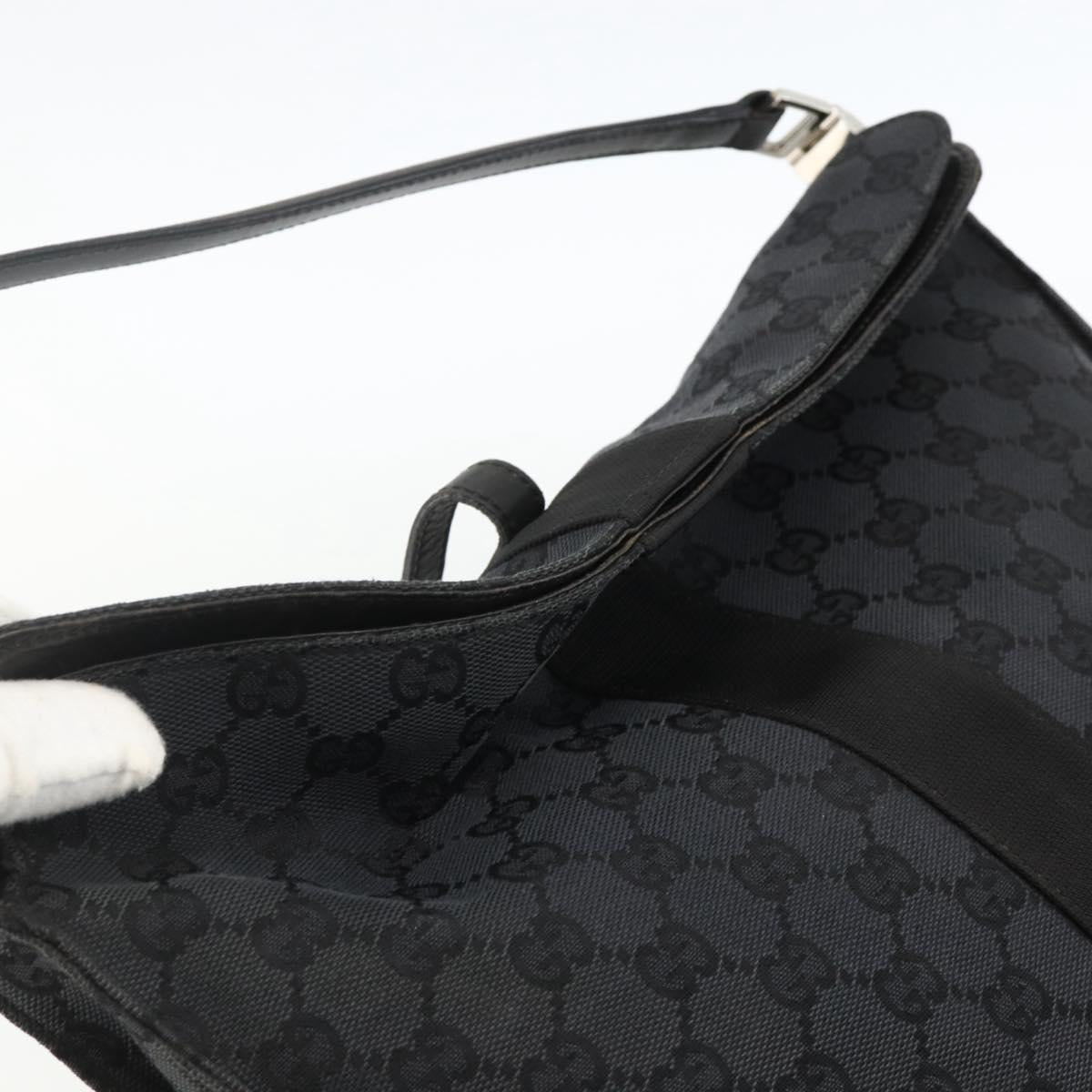 GUCCI GG Canvas Jackie Shoulder Bag Leather Black Silver 001 3355 Auth BAZ566A
