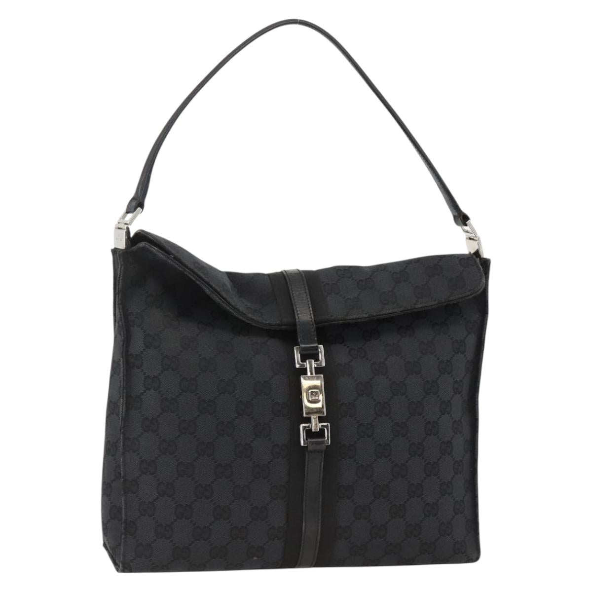 GUCCI GG Canvas Jackie Shoulder Bag Leather Black Silver 001 3355 Auth BAZ566A