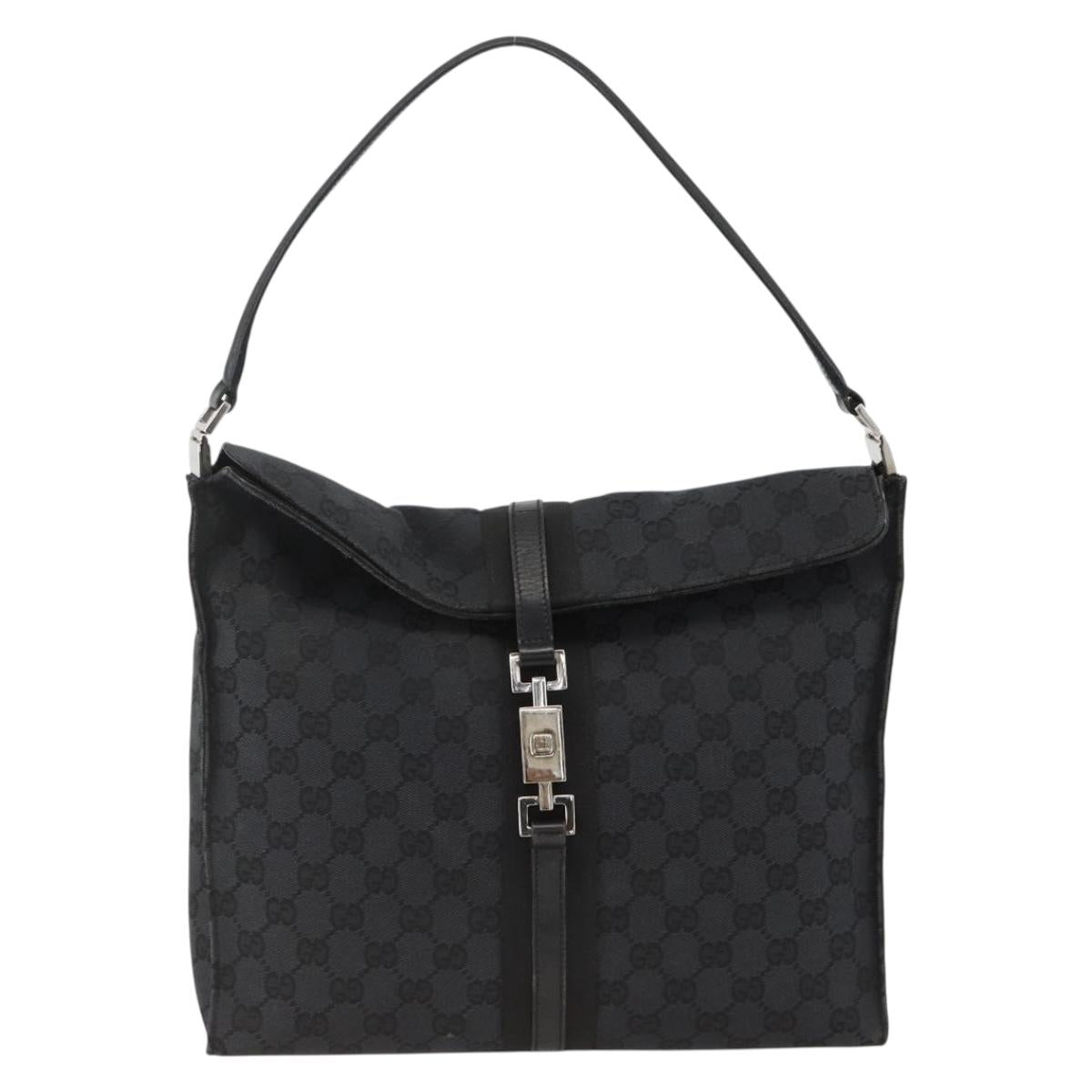 GUCCI GG Canvas Jackie Shoulder Bag Leather Black Silver 001 3355 Auth BAZ566A