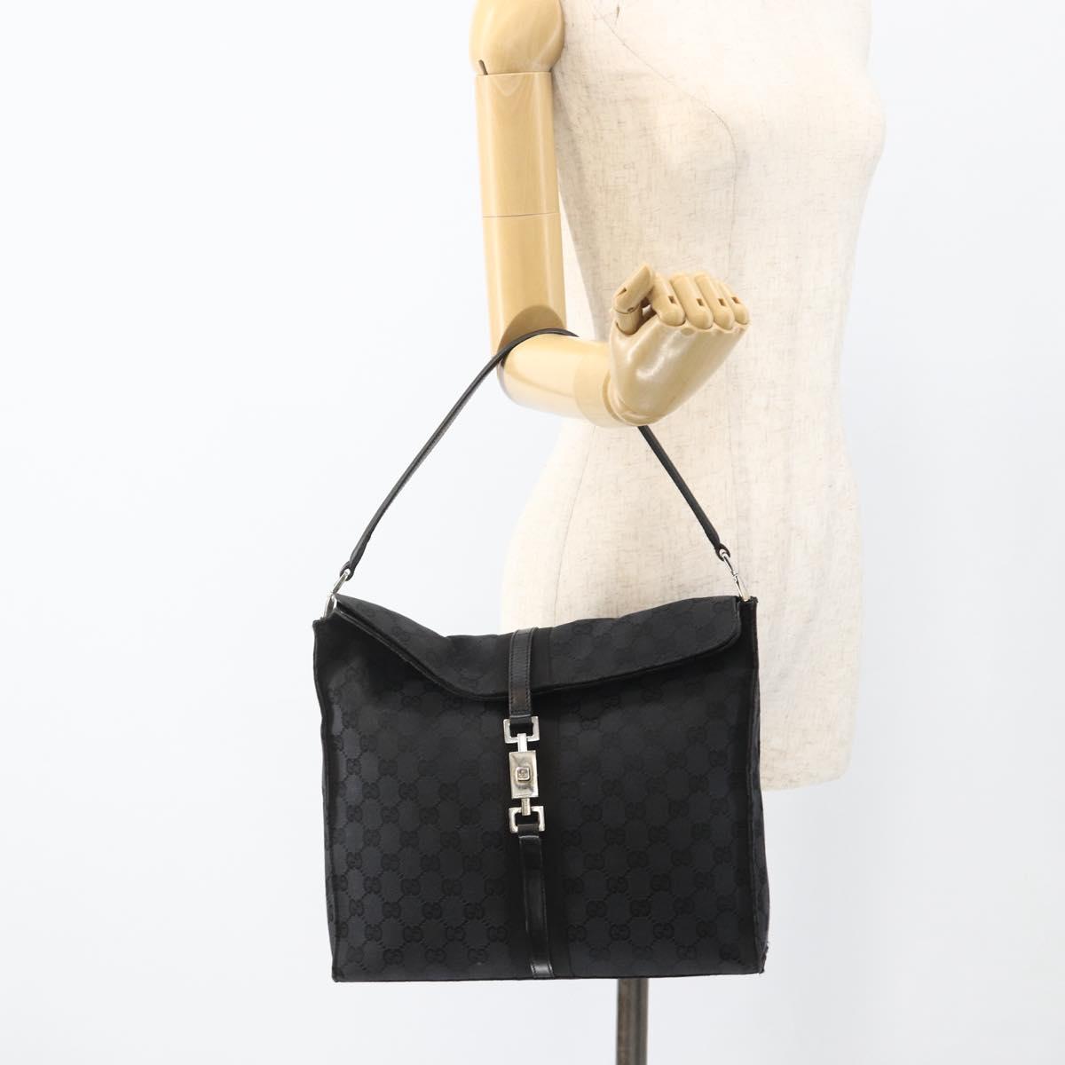 GUCCI GG Canvas Jackie Shoulder Bag Leather Black Silver 001 3355 Auth BAZ566A