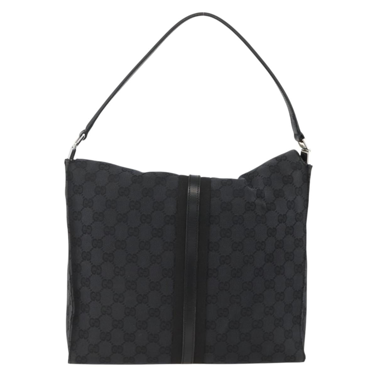GUCCI GG Canvas Jackie Shoulder Bag Leather Black Silver 001 3355 Auth BAZ566A