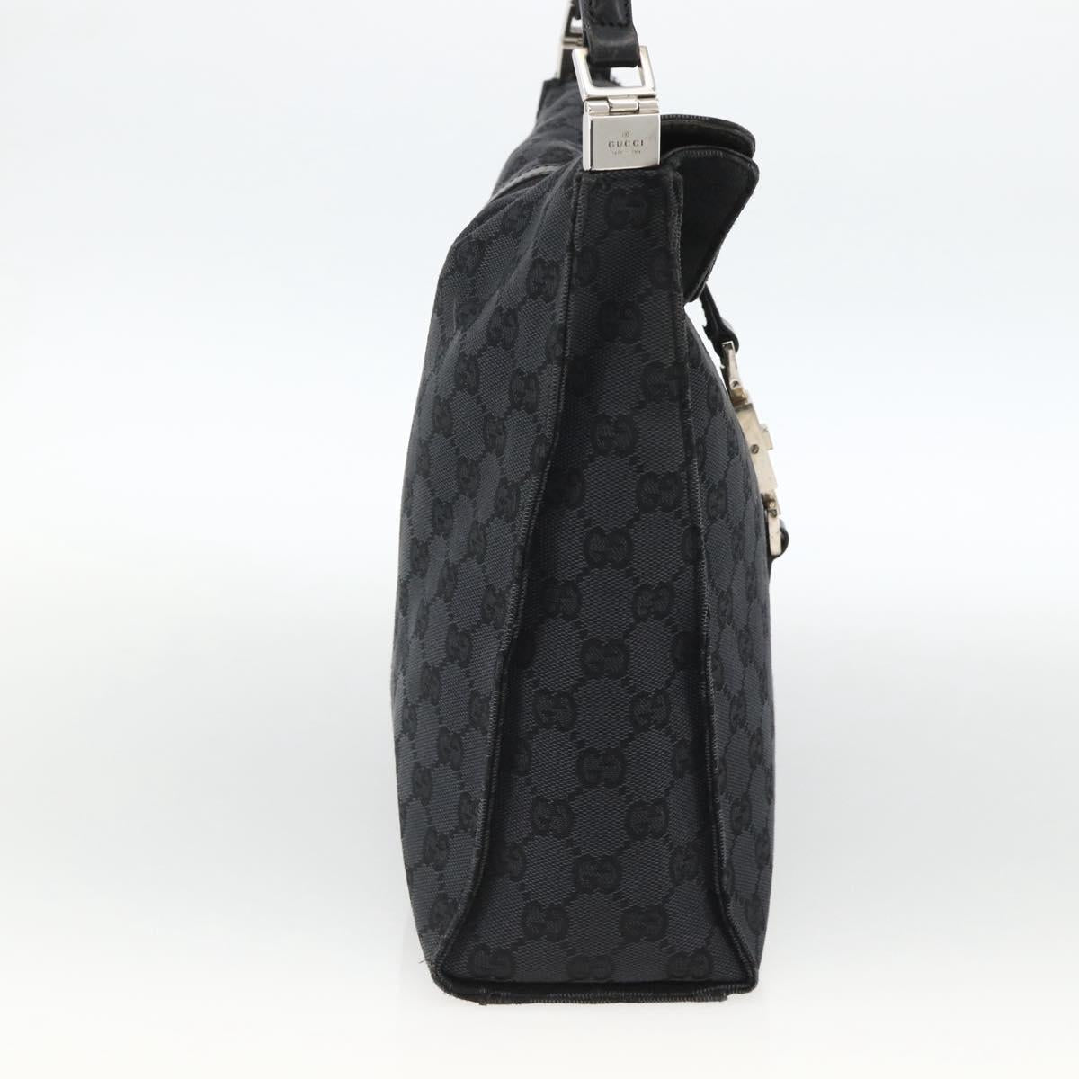 GUCCI GG Canvas Jackie Shoulder Bag Leather Black Silver 001 3355 Auth BAZ566A