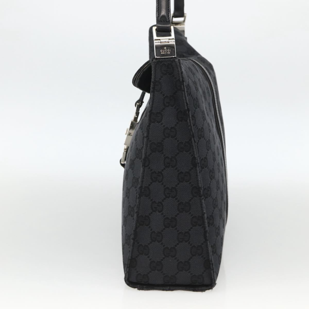 GUCCI GG Canvas Jackie Shoulder Bag Leather Black Silver 001 3355 Auth BAZ566A