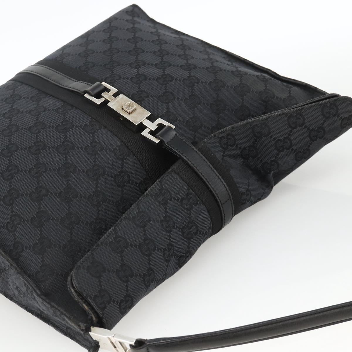 GUCCI GG Canvas Jackie Shoulder Bag Leather Black Silver 001 3355 Auth BAZ566A