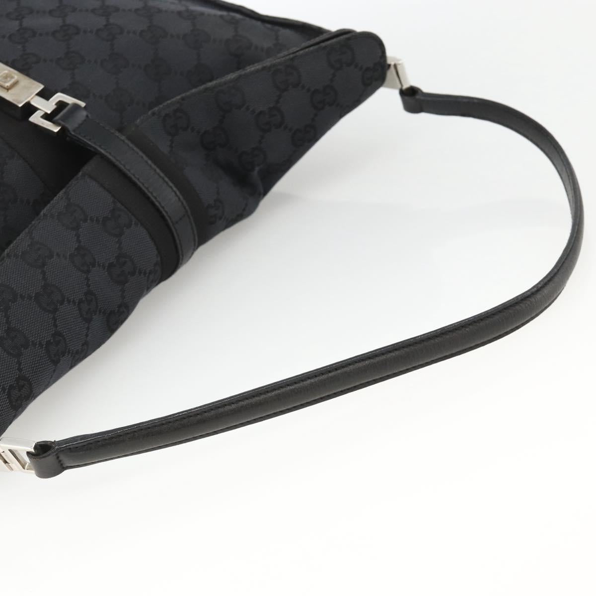 GUCCI GG Canvas Jackie Shoulder Bag Leather Black Silver 001 3355 Auth BAZ566A