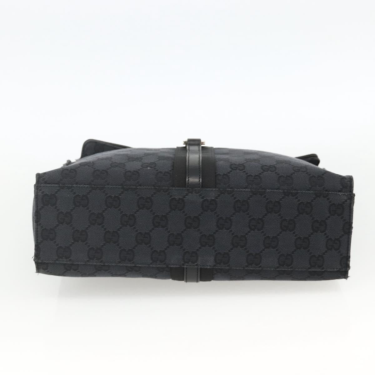 GUCCI GG Canvas Jackie Shoulder Bag Leather Black Silver 001 3355 Auth BAZ566A