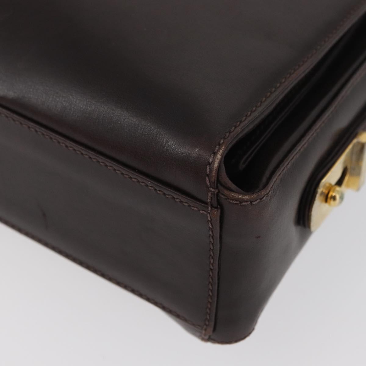 GUCCI Shoulder Bag Leather Brown Gold Auth BAZ569
