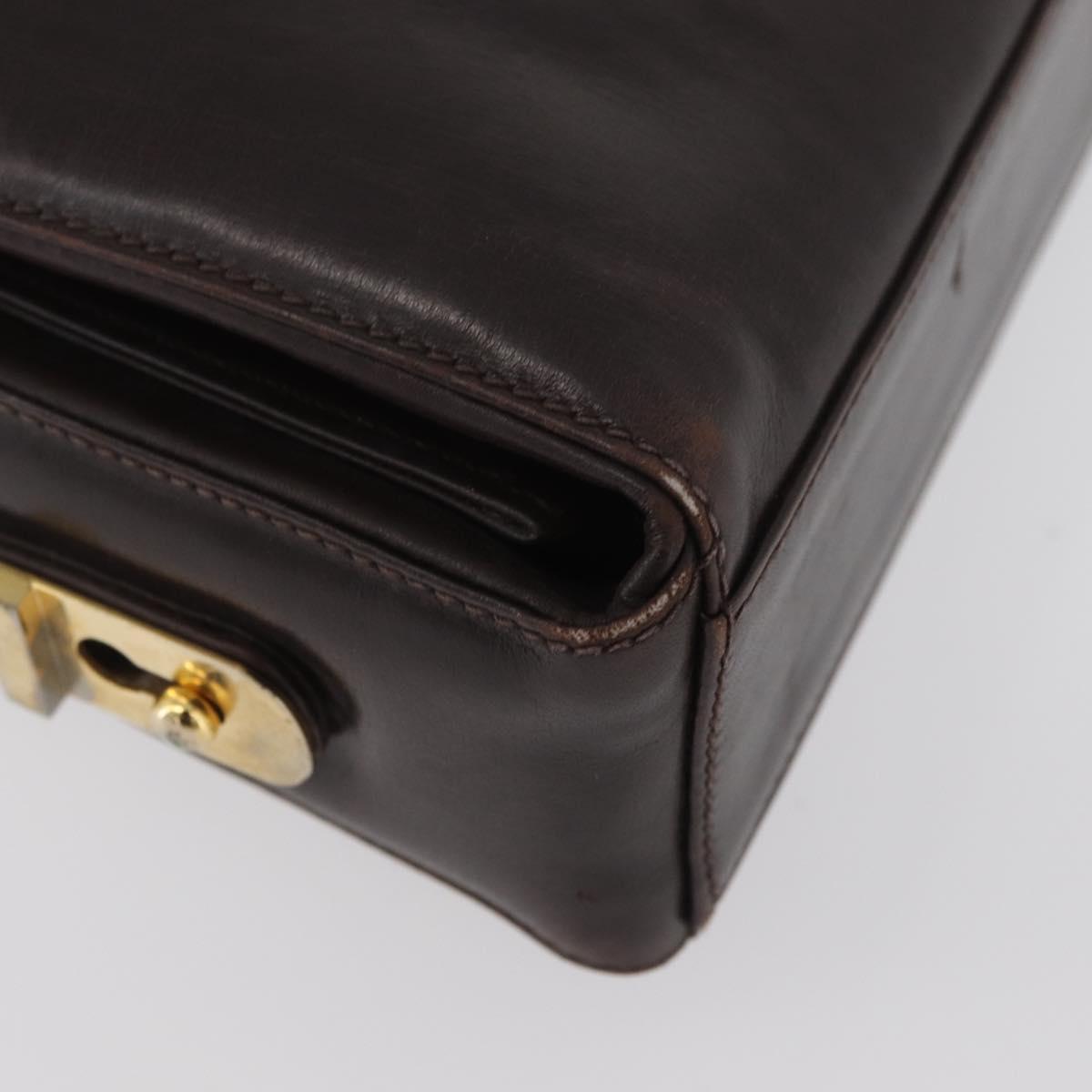 GUCCI Shoulder Bag Leather Brown Gold Auth BAZ569