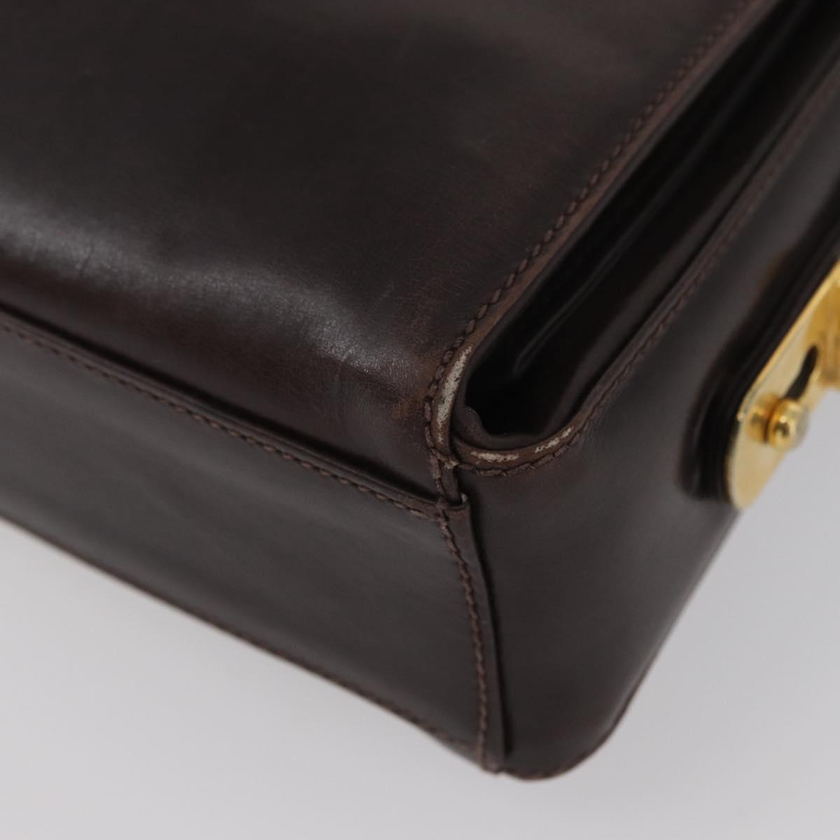 GUCCI Shoulder Bag Leather Brown Gold Auth BAZ569