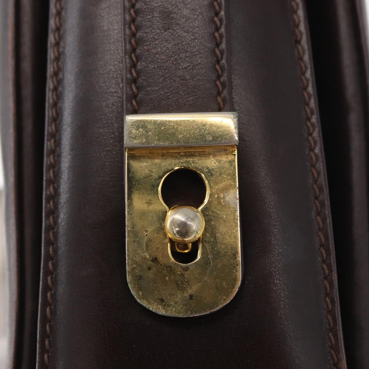 GUCCI Shoulder Bag Leather Brown Gold Auth BAZ569