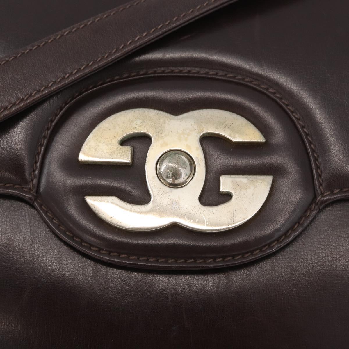 GUCCI Shoulder Bag Leather Brown Gold Auth BAZ569