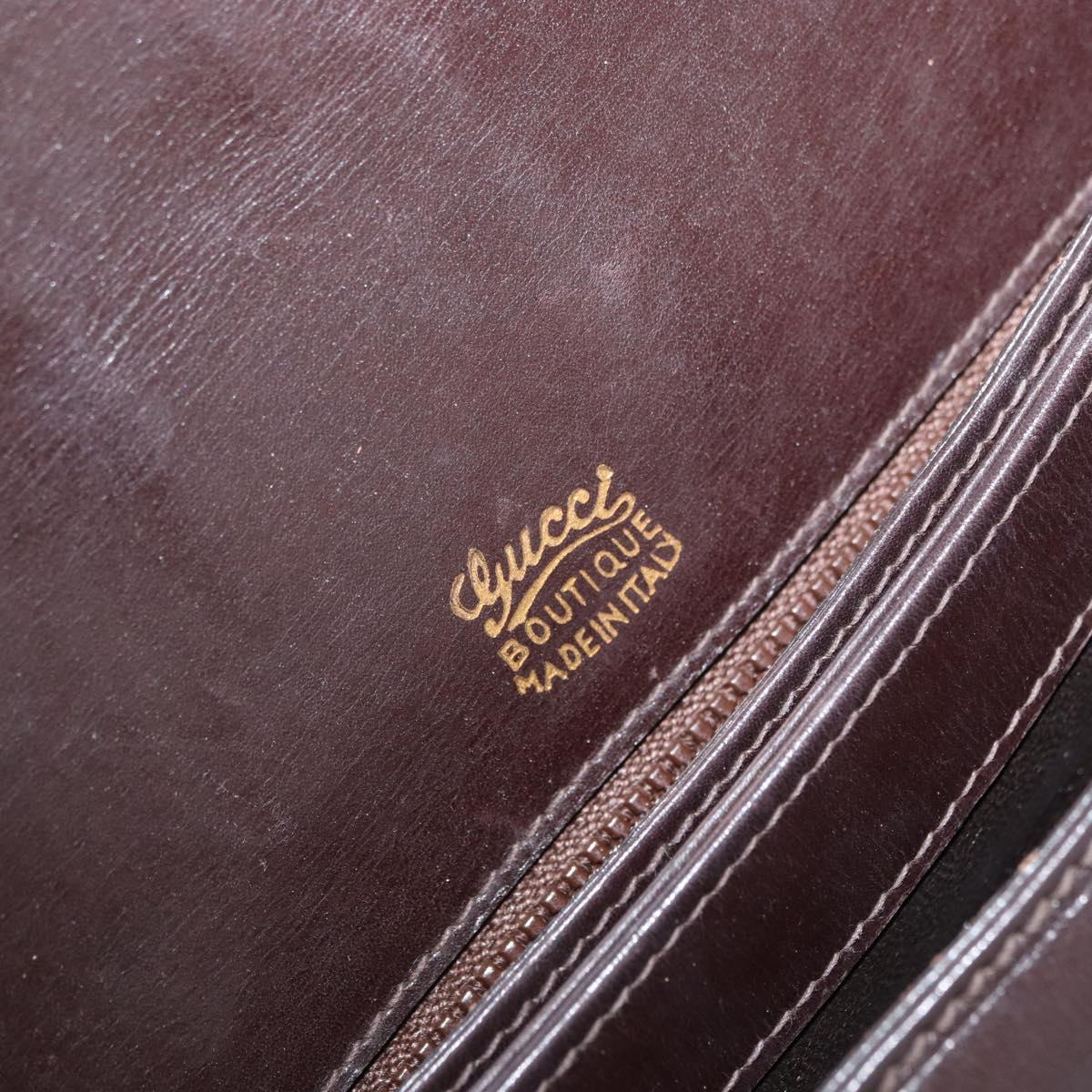 GUCCI Shoulder Bag Leather Brown Gold Auth BAZ569