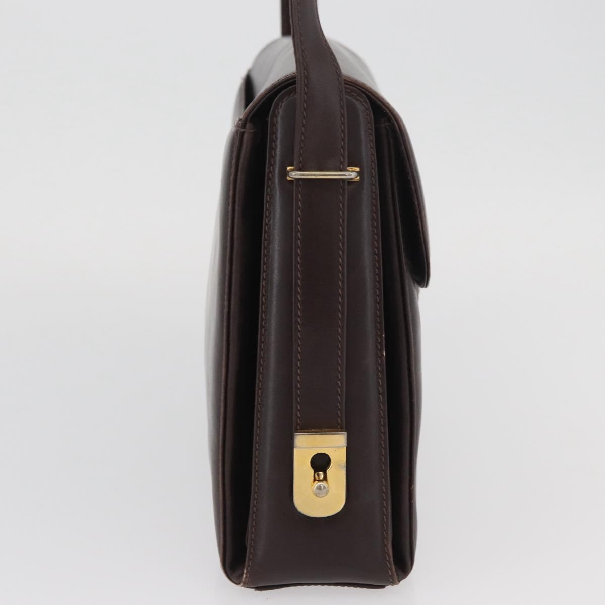 GUCCI Shoulder Bag Leather Brown Gold Auth BAZ569