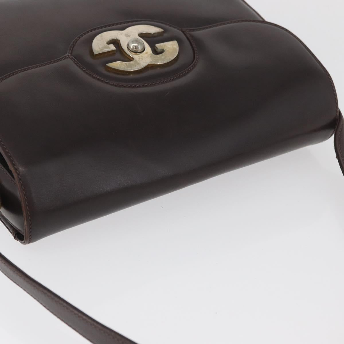 GUCCI Shoulder Bag Leather Brown Gold Auth BAZ569
