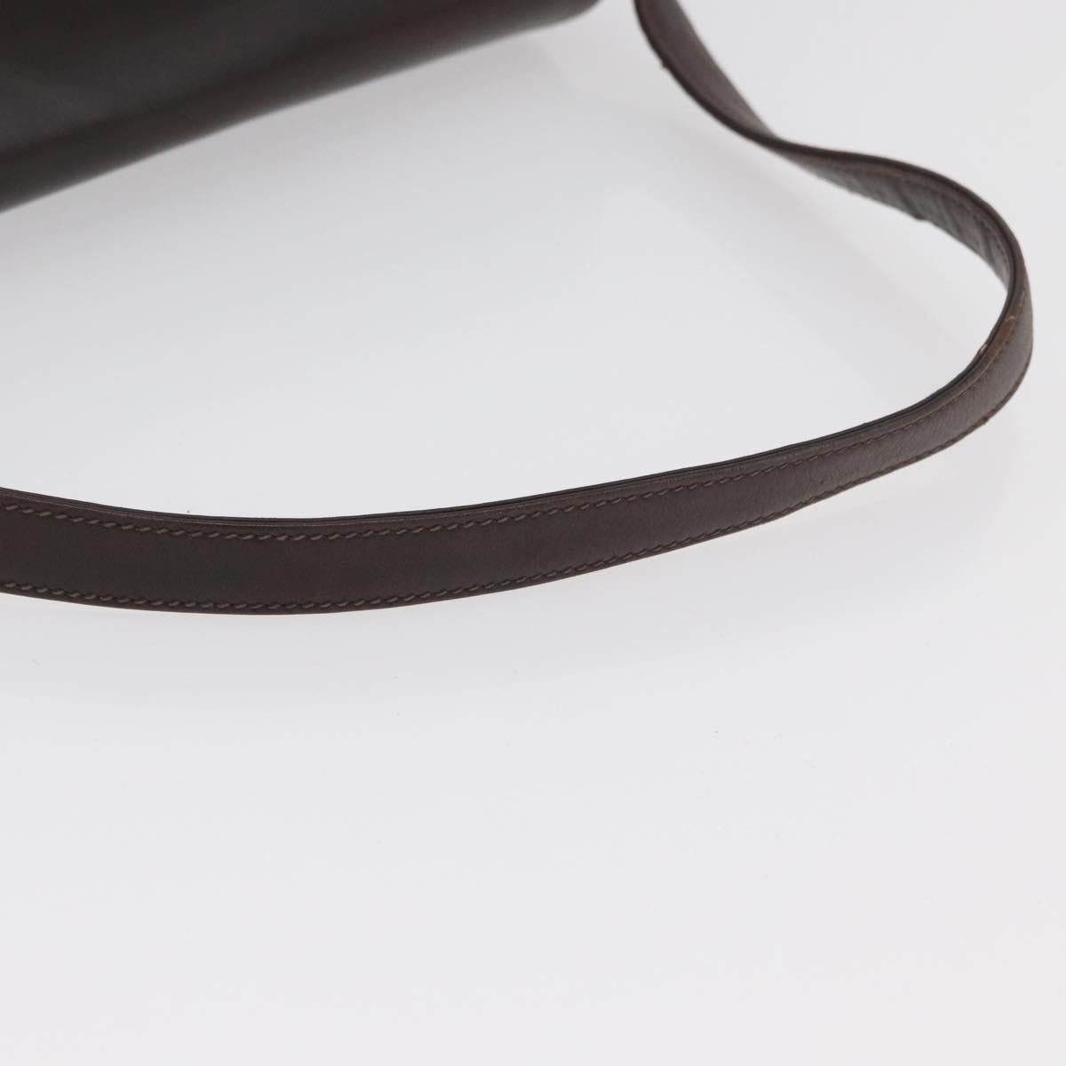 GUCCI Shoulder Bag Leather Brown Gold Auth BAZ569