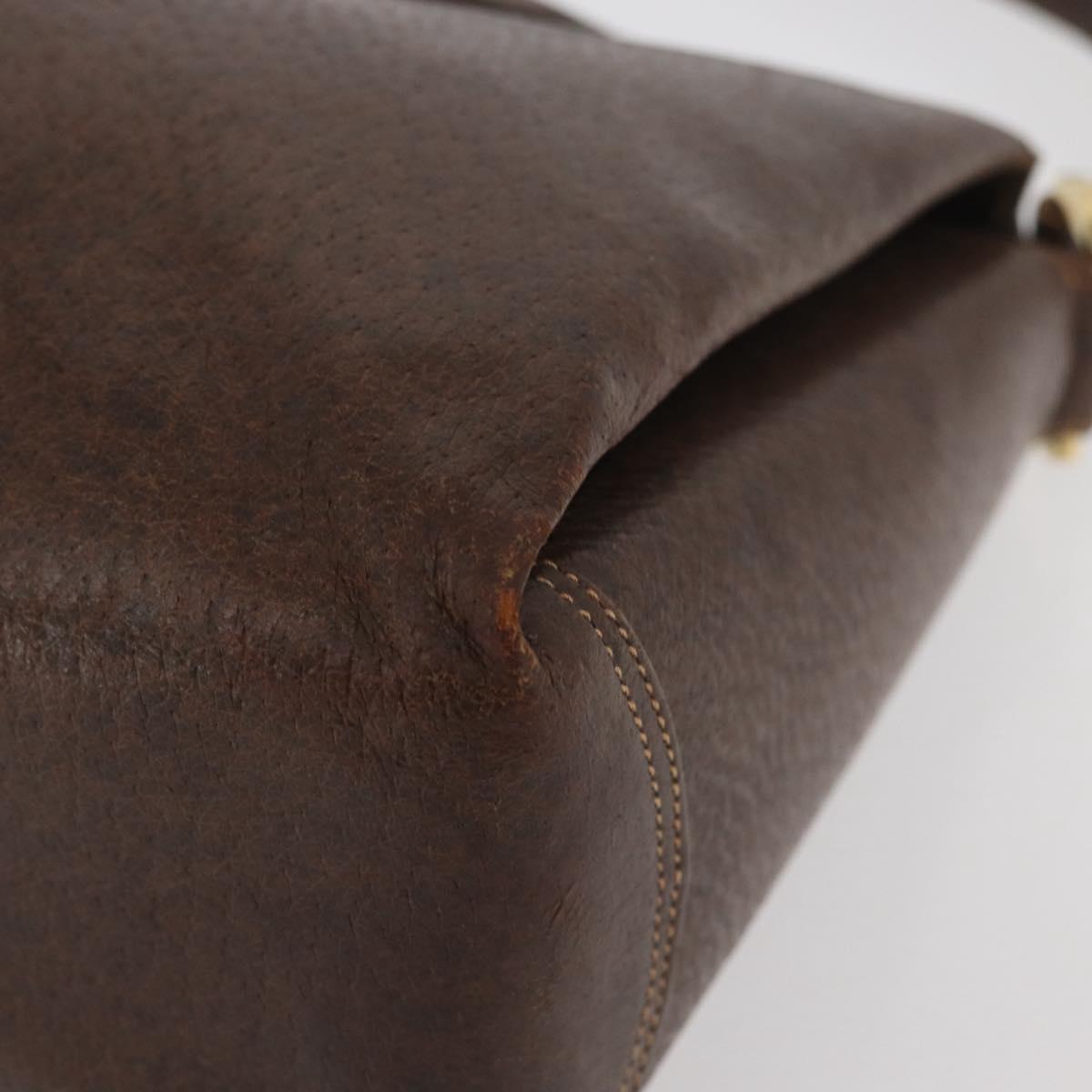 GUCCI Shoulder Bag Leather Brown Gold Auth BAZ570