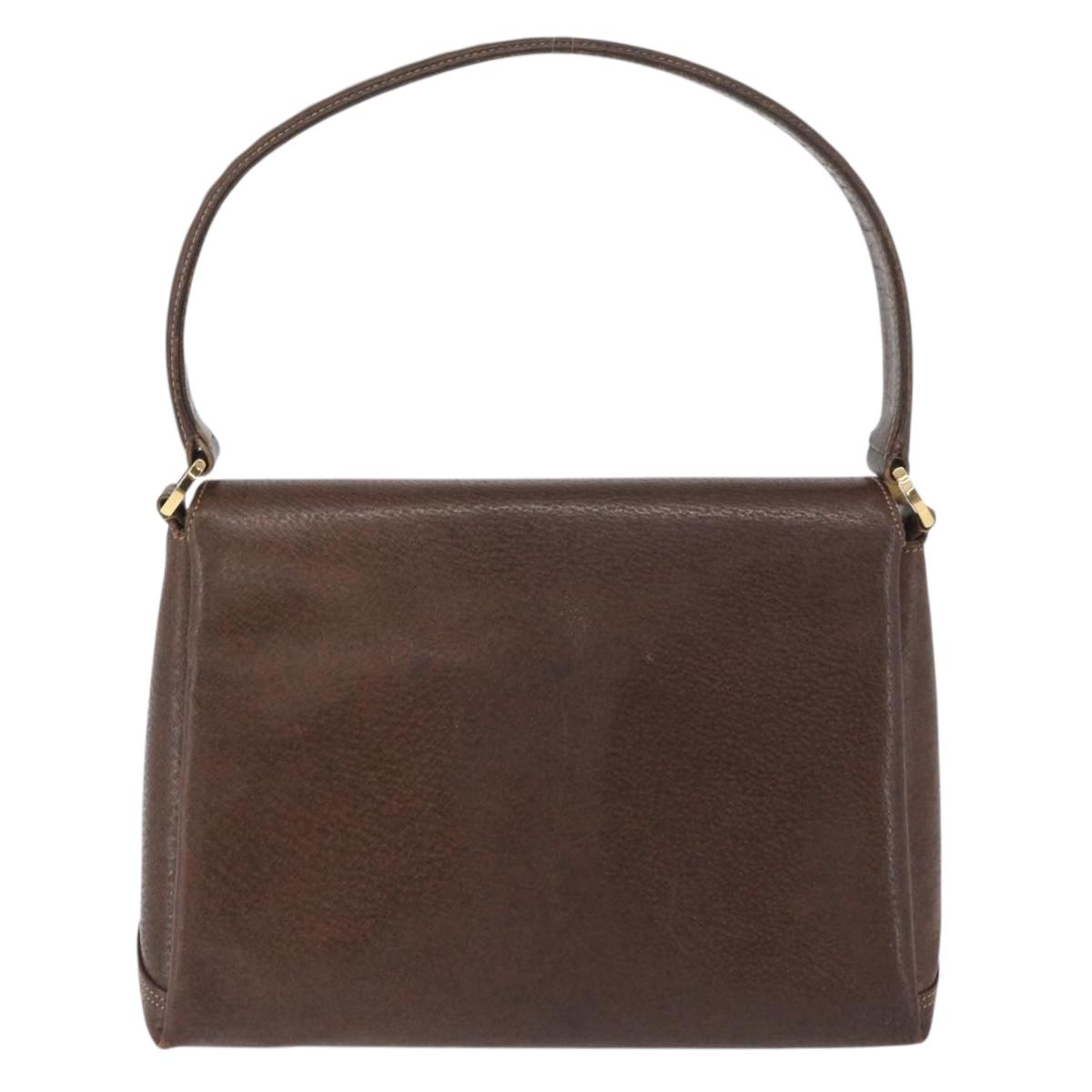 GUCCI Shoulder Bag Leather Brown Gold Auth BAZ570
