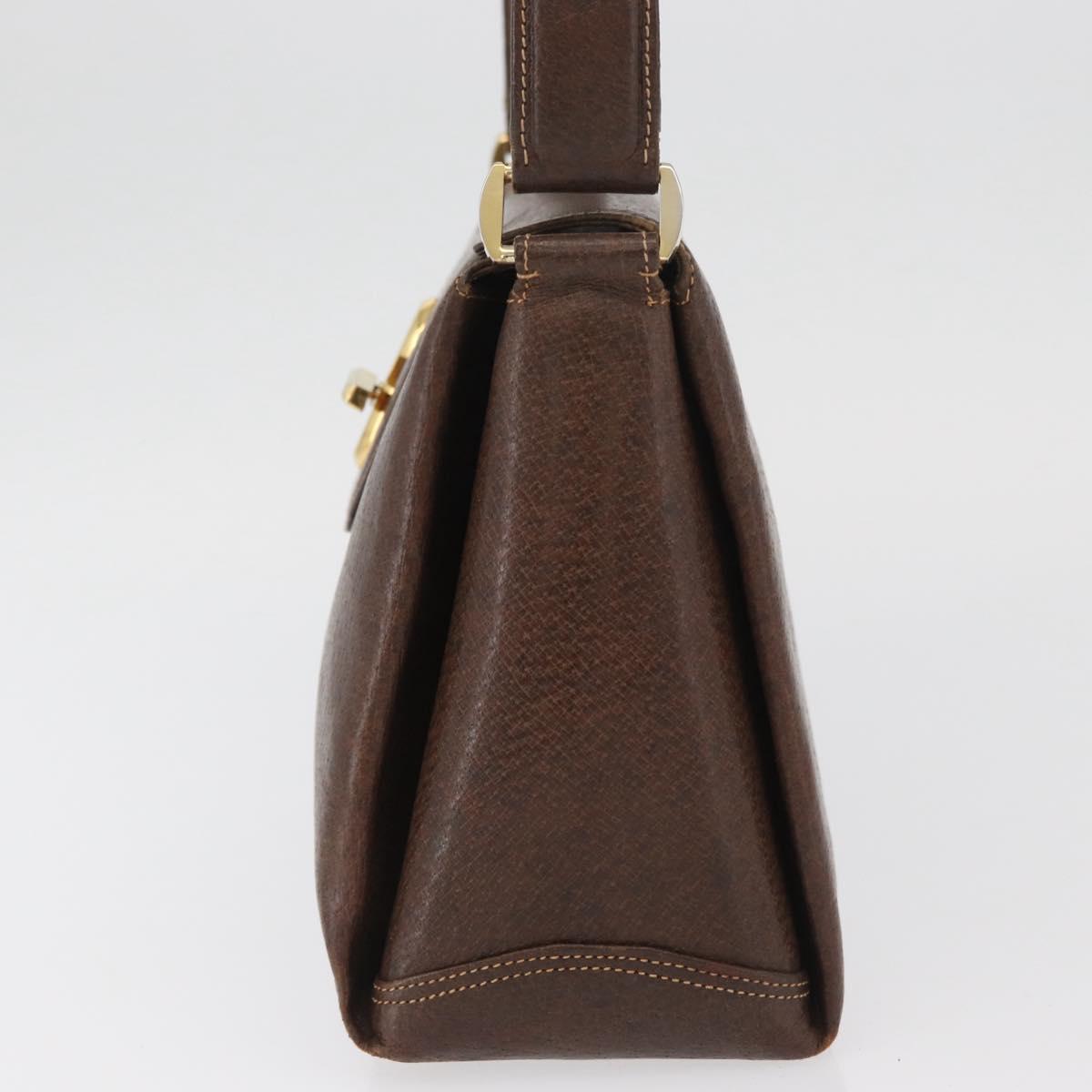 GUCCI Shoulder Bag Leather Brown Gold Auth BAZ570