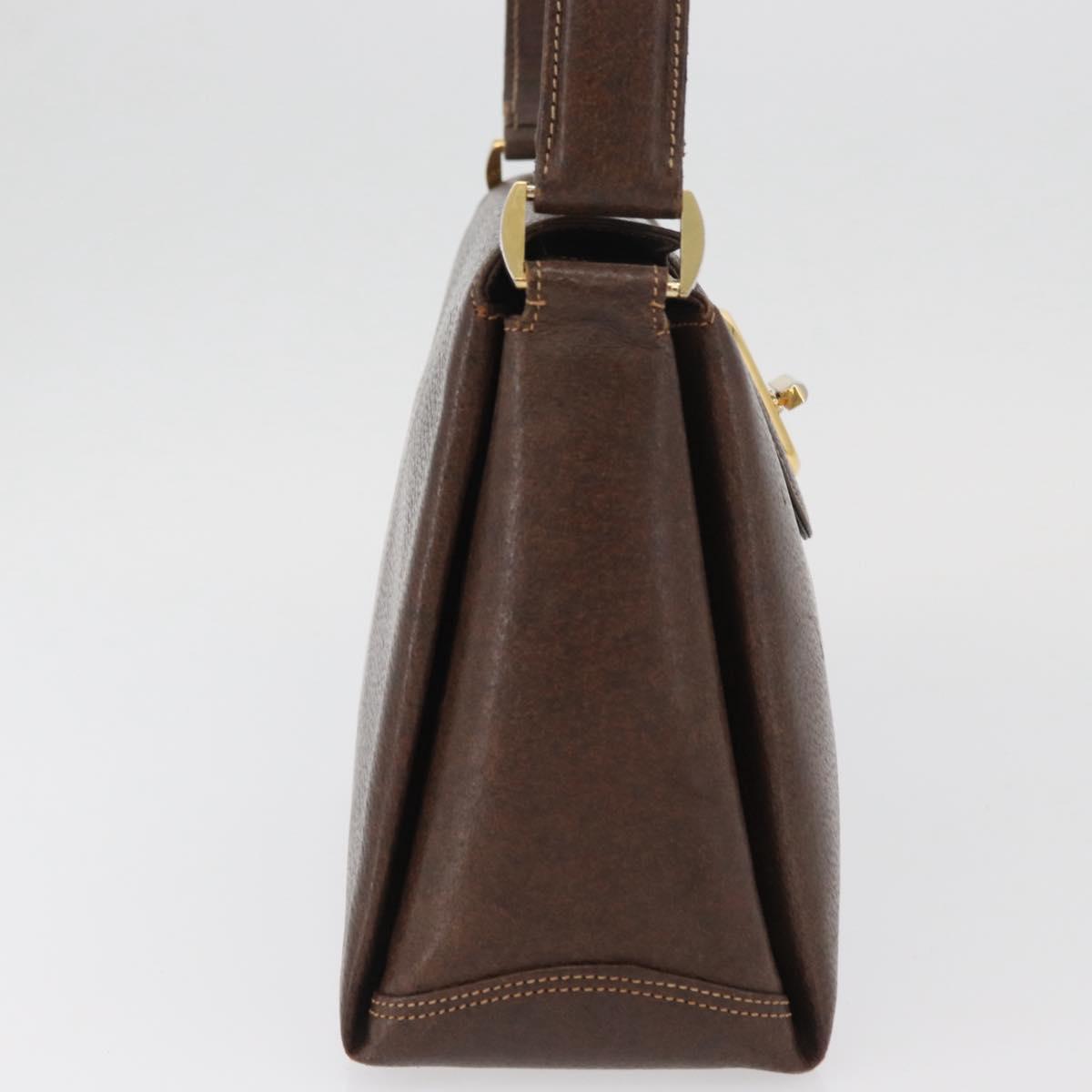 GUCCI Shoulder Bag Leather Brown Gold Auth BAZ570