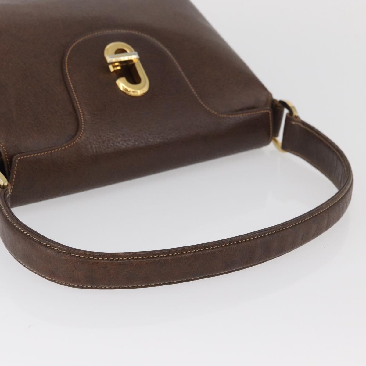 GUCCI Shoulder Bag Leather Brown Gold Auth BAZ570