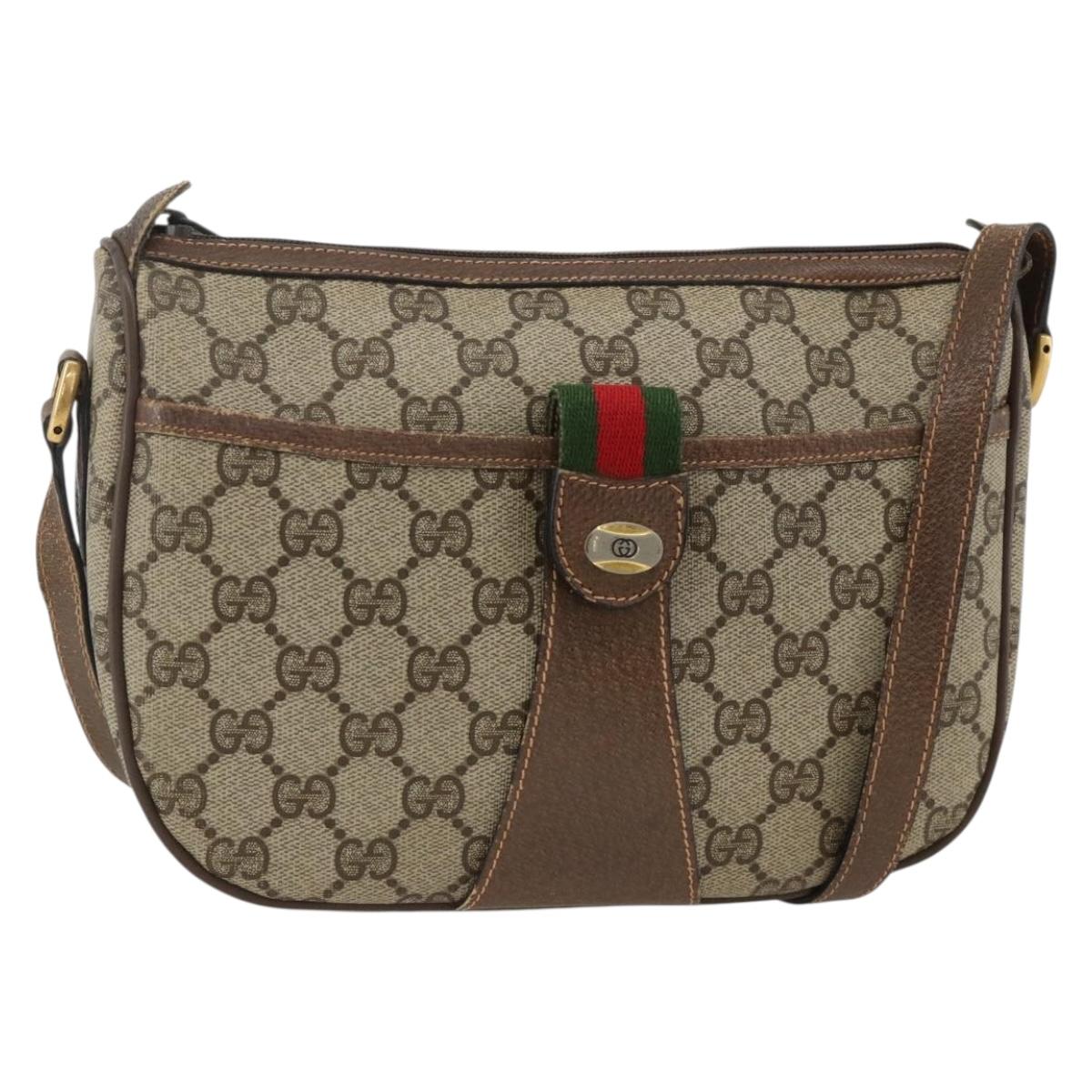GUCCI GG Supreme Web Sherry Line Bag PVC Beige Gold 89 02 032 Auth BAZ577