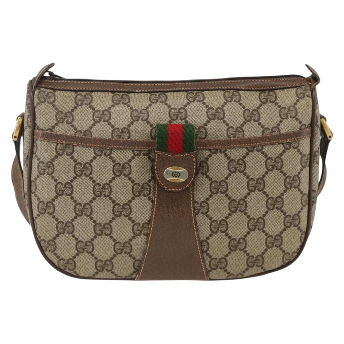 GUCCI GG Supreme Web Sherry Line Bag PVC Beige Gold 89 02 032 Auth BAZ577