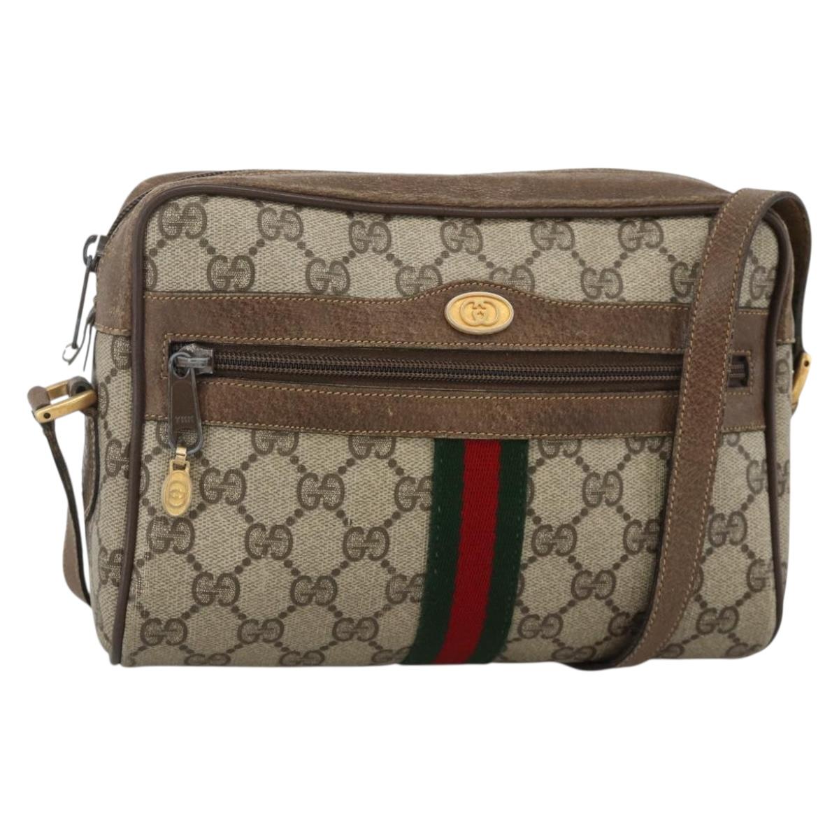 GUCCI GG Supreme Web Sherry Line Bag PVC Beige Gold 75 02 004 Auth BAZ578
