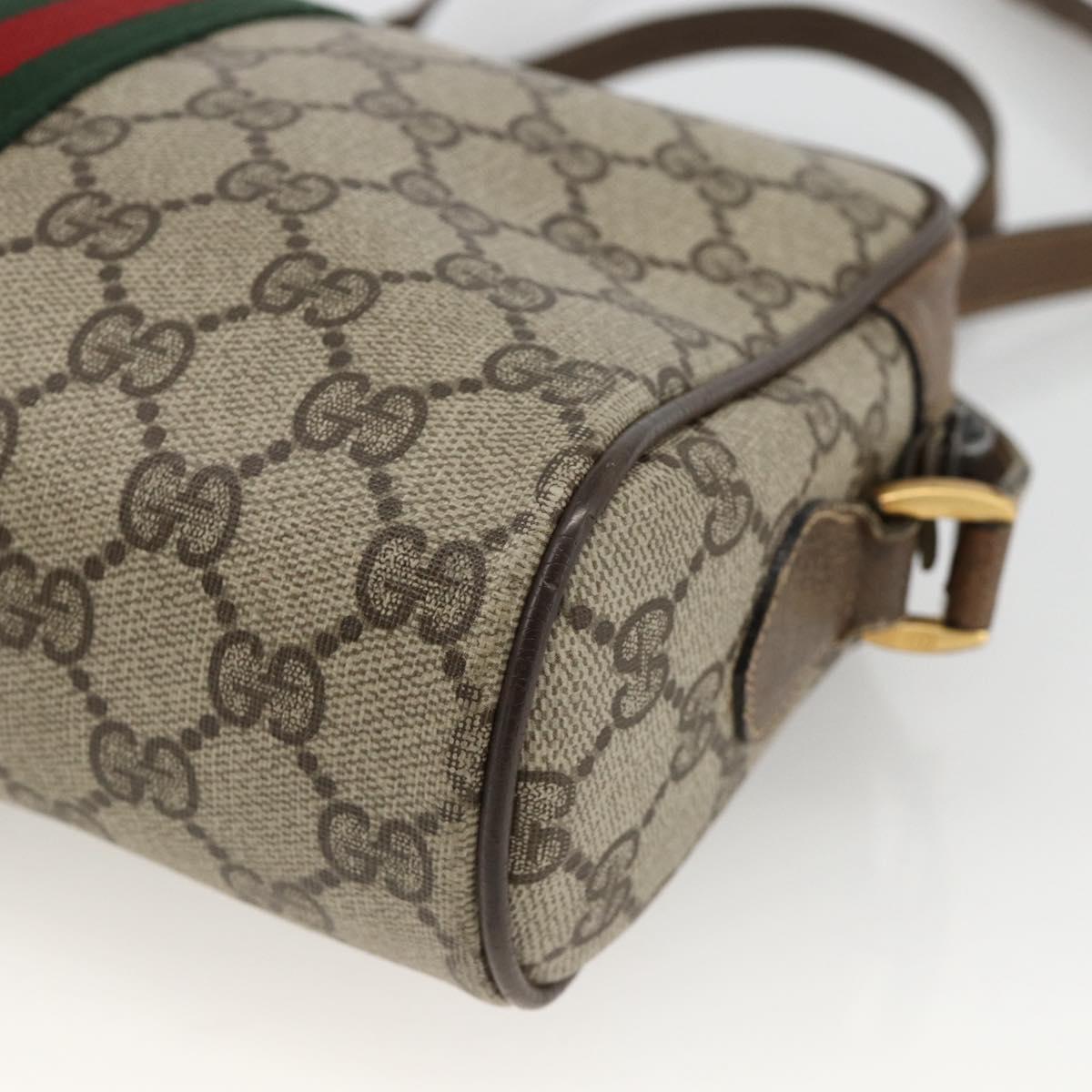 GUCCI GG Supreme Web Sherry Line Bag PVC Beige Gold 75 02 004 Auth BAZ578