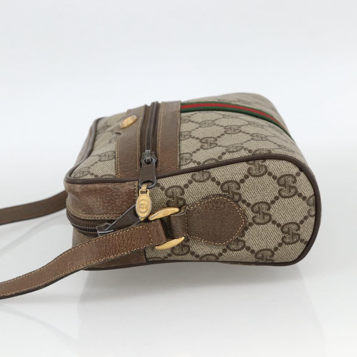 GUCCI GG Supreme Web Sherry Line Bag PVC Beige Gold 75 02 004 Auth BAZ578
