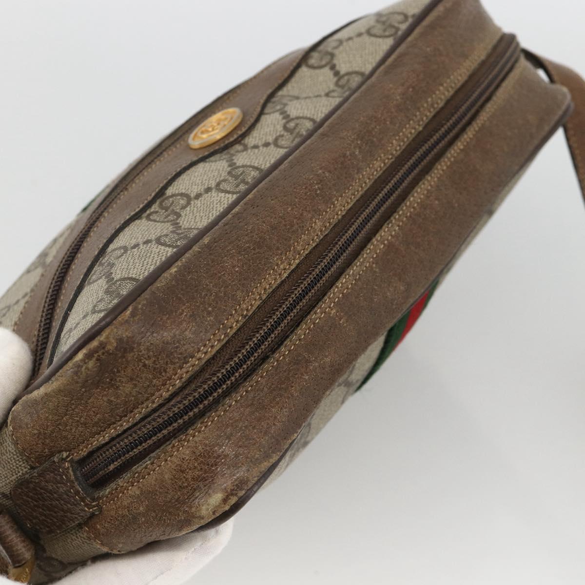 GUCCI GG Supreme Web Sherry Line Bag PVC Beige Gold 75 02 004 Auth BAZ578
