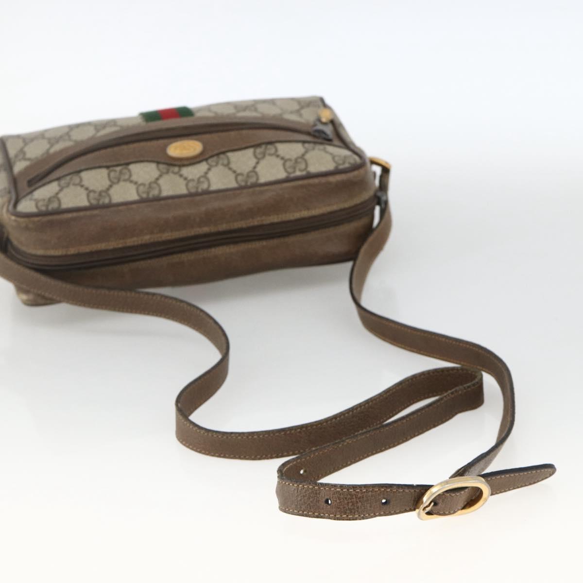 GUCCI GG Supreme Web Sherry Line Bag PVC Beige Gold 75 02 004 Auth BAZ578