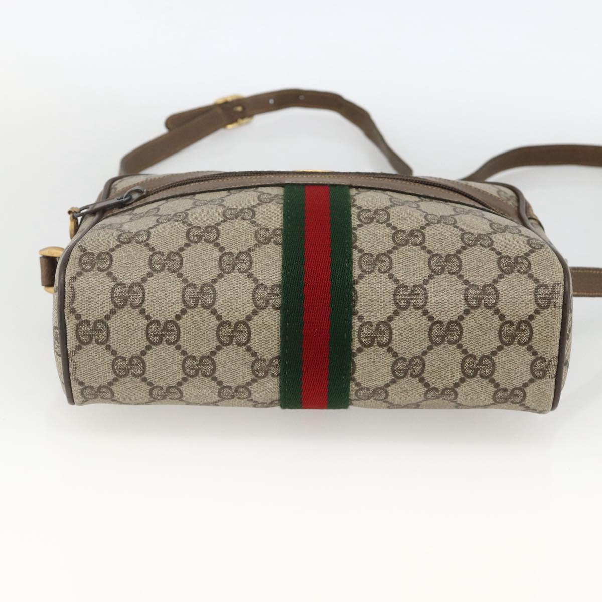 GUCCI GG Supreme Web Sherry Line Bag PVC Beige Gold 75 02 004 Auth BAZ578