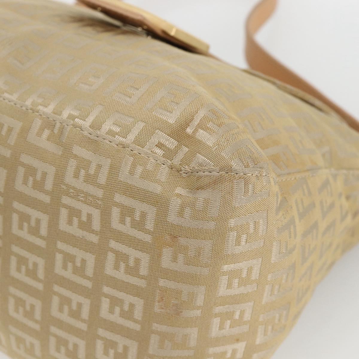 FENDI Zucchino Canvas Mamma Baguette Shoulder Bag Beige Gold Auth BAZ581V