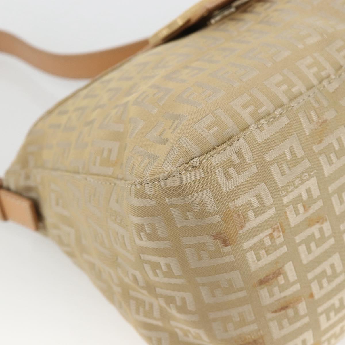 FENDI Zucchino Canvas Mamma Baguette Shoulder Bag Beige Gold Auth BAZ581V