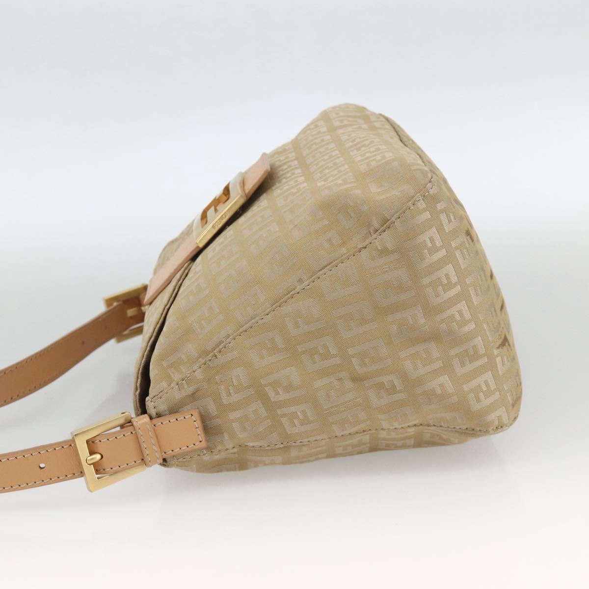 FENDI Zucchino Canvas Mamma Baguette Shoulder Bag Beige Gold Auth BAZ581V